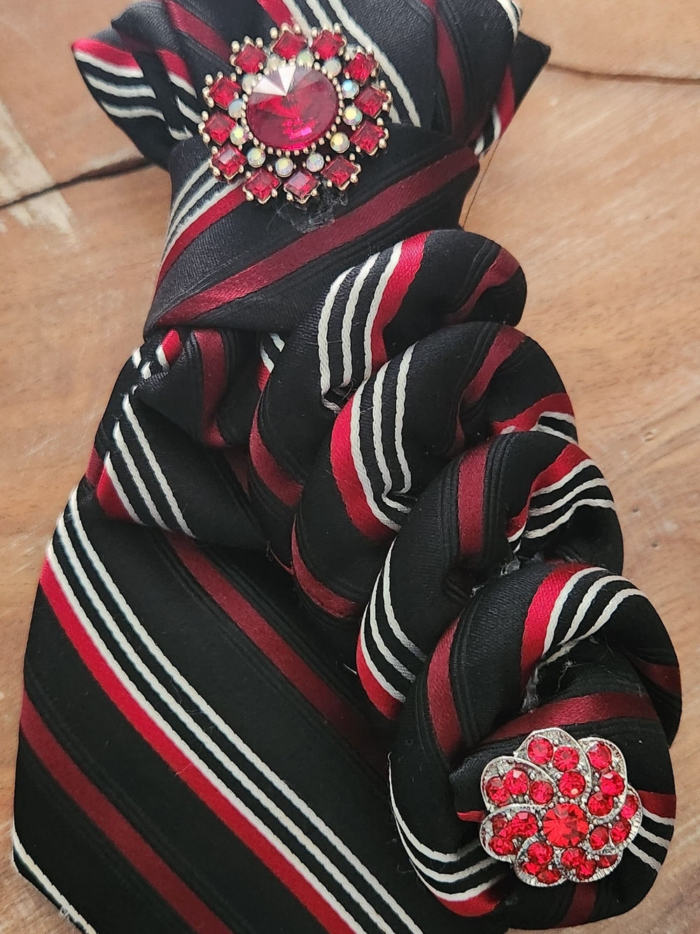 Red and Black Striped Tie Brooch